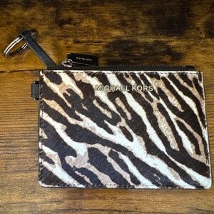Michael Kors calf skin print black leather key chain wallet